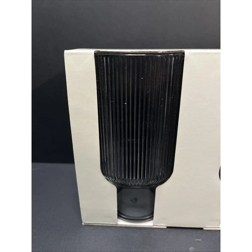 AARON PROBYN West Elm Fluted Ribbed Acrylic Modern Drink Tumblers Grey Set Of 4